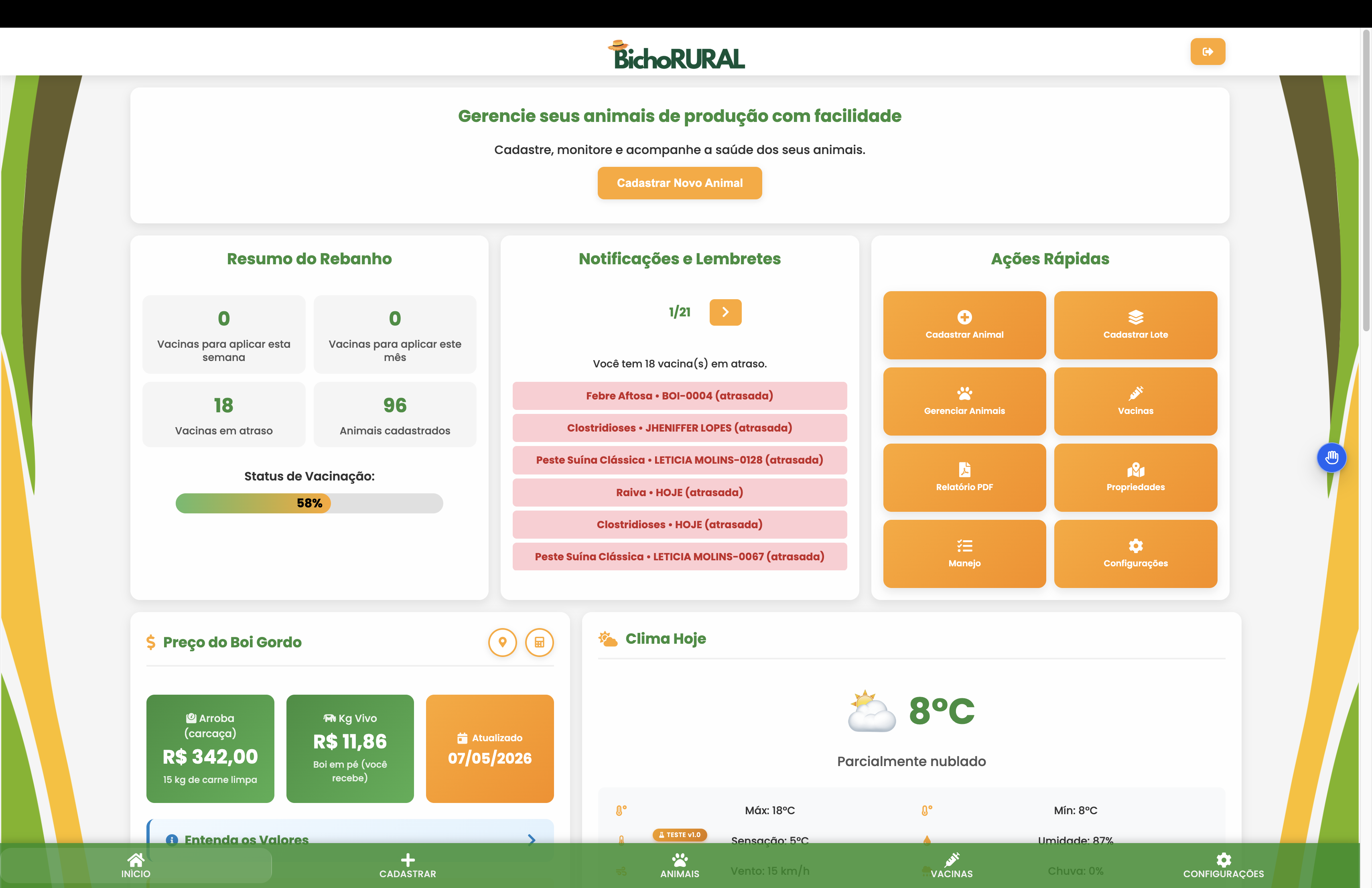 Bicho Rural — dashboard de gestão de rebanho